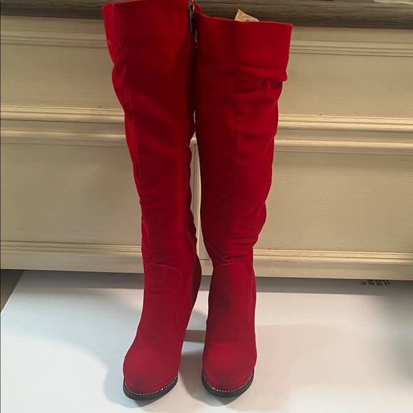 None Shoes - Elegant Red Over the Knee Women's Boots